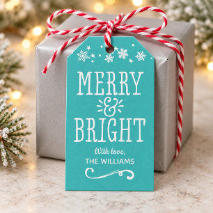 Merry and Bright Personalized Teal Blue Holiday Geschenkanhänger