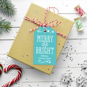 Merry and Bright Personalized Teal Blue Holiday Geschenkanhänger