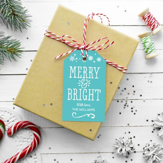 Merry and Bright Personalized Teal Blue Holiday Geschenkanhänger