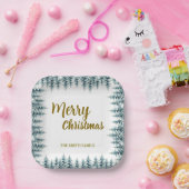 Merry and Bright pine tree forest Christmas Pappteller (Party)