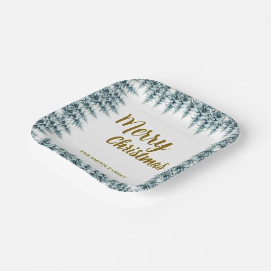 Merry and Bright pine tree forest Christmas Pappteller (Gewinkelt)