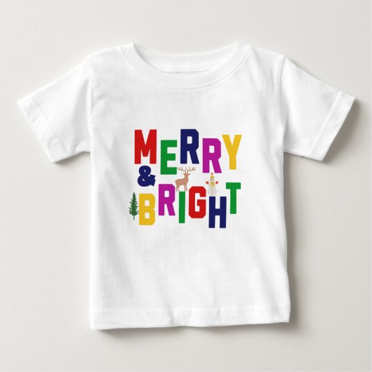 Merry and Bright Pine Tree Rentier Snowman Baby T-shirt (Vorderseite)
