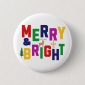 Merry and Bright Pine Tree Rentier Snowman Button (Vorderseite)