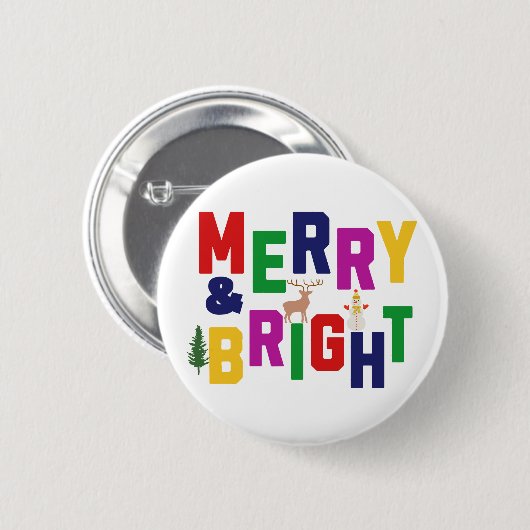 Merry and Bright Pine Tree Rentier Snowman Button (Vorne & Hinten)