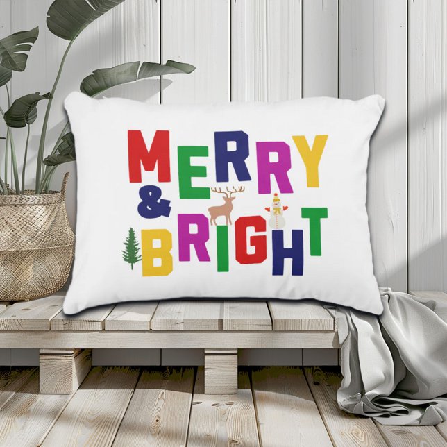 Merry and Bright Pine Tree Rentier Snowman Dekokissen (Von Creator hochgeladen)