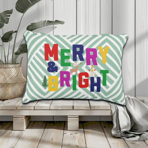 Merry and Bright Pine Tree Rentier Snowman Dekokissen