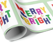 Merry and Bright Pine Tree Rentier Snowman Geschenkpapier (Rolleneckpunkt)
