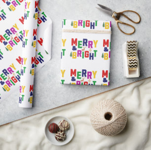 Merry and Bright Pine Tree Rentier Snowman Geschenkpapier
