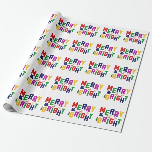 Merry and Bright Pine Tree Rentier Snowman Geschenkpapier (Ungerollt)