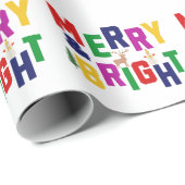 Merry and Bright Pine Tree Rentier Snowman Geschenkpapier (Rolleneckpunkt)
