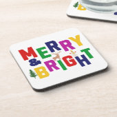 Merry and Bright Pine Tree Rentier Snowman Getränkeuntersetzer (Linke Seite)