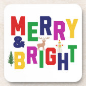 Merry and Bright Pine Tree Rentier Snowman Getränkeuntersetzer (Vorderseite)