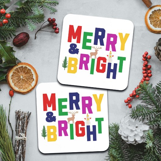 Merry and Bright Pine Tree Rentier Snowman Getränkeuntersetzer