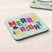 Merry and Bright Pine Tree Rentier Snowman Getränkeuntersetzer (Linke Seite)