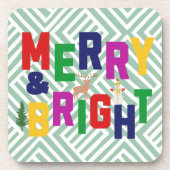 Merry and Bright Pine Tree Rentier Snowman Getränkeuntersetzer (Vorderseite)