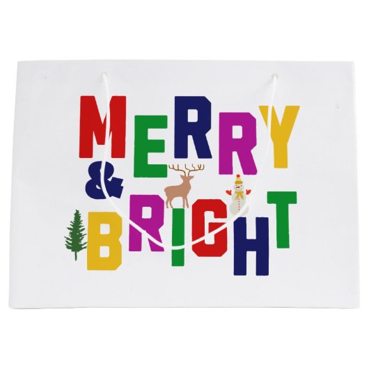 Merry and Bright Pine Tree Rentier Snowman Große Geschenktüte (Vorderseite)