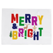 Merry and Bright Pine Tree Rentier Snowman Große Geschenktüte (Rückseite)