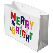 Merry and Bright Pine Tree Rentier Snowman Große Geschenktüte (Rückseite Schrägansicht)