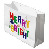 Merry and Bright Pine Tree Rentier Snowman Große Geschenktüte (Vorderseite Schrägansicht)