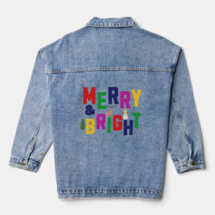 Merry and Bright Pine Tree Rentier Snowman Jeansjacke
