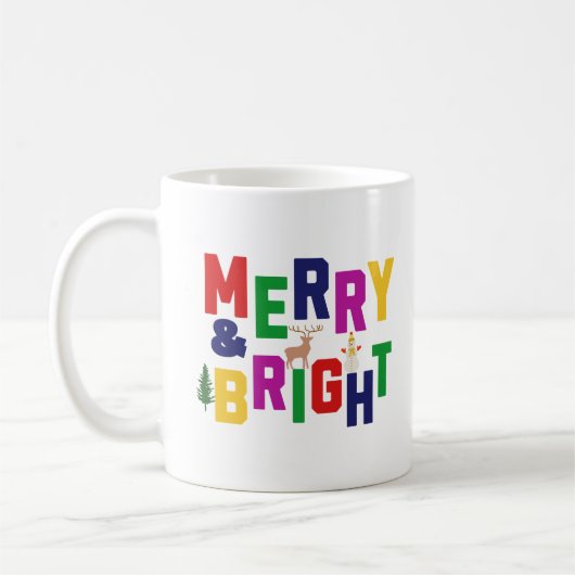 Merry and Bright Pine Tree Rentier Snowman Kaffeetasse (Links)