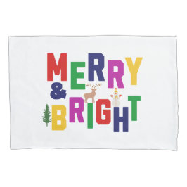 Merry and Bright Pine Tree Rentier Snowman Kissenbezug