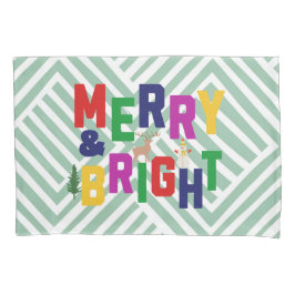 Merry and Bright Pine Tree Rentier Snowman Kissenbezug