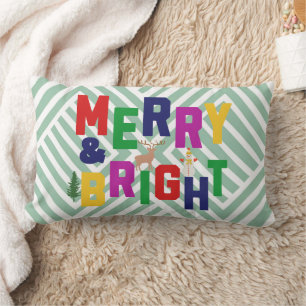 Merry and Bright Pine Tree Rentier Snowman Lendenkissen