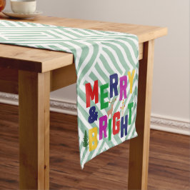 Merry and Bright Pine Tree Rentier Snowman Mittelgroßer Tischläufer