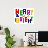 Merry and Bright Pine Tree Rentier Snowman Poster (Heimbüro)
