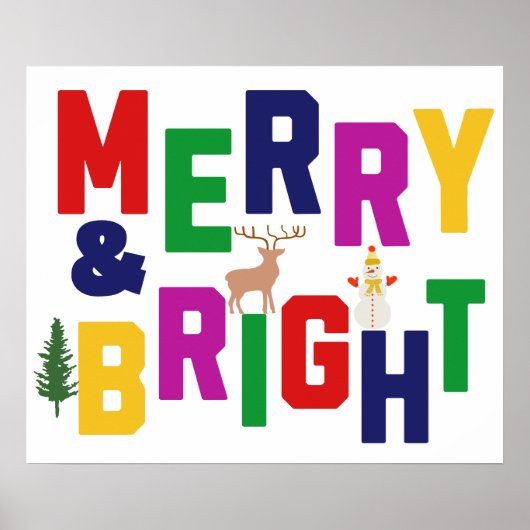 Merry and Bright Pine Tree Rentier Snowman Poster (Vorne)