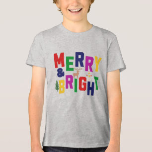 Merry and Bright Pine Tree Rentier Snowman Tri-Blend Shirt