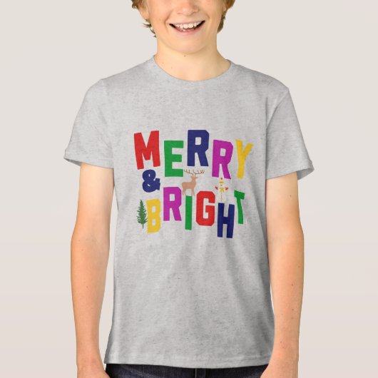 Merry and Bright Pine Tree Rentier Snowman Tri-Blend Shirt (Vorderseite)