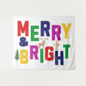 Merry and Bright Pine Tree Rentier Snowman Wandteppich (Vorderseite (Horizontal))