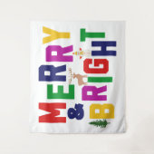 Merry and Bright Pine Tree Rentier Snowman Wandteppich (Vorderseite)