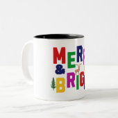 Merry and Bright Pine Tree Rentier Snowman Zweifarbige Tasse (Vorderseite Links)