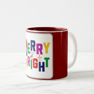 Merry and Bright Pine Tree Rentier Snowman Zweifarbige Tasse