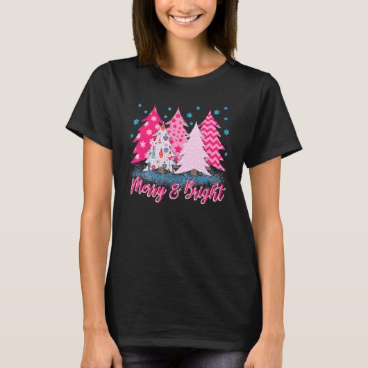 Merry And Bright Pink Christmas Tree Pink Christma T-Shirt (Vorderseite)