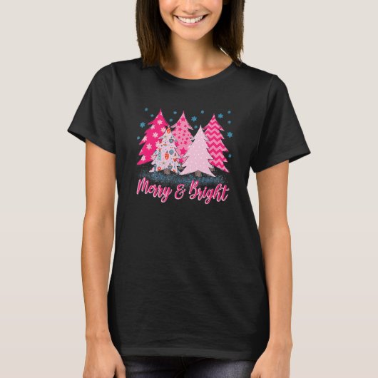 Merry And Bright Pink Christmas Tree T-Shirt (Vorderseite)