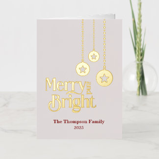 "Merry and Bright" Pink Folc Foil Holiday Card