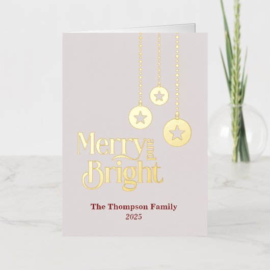 "Merry and Bright" Pink Folc Foil Holiday Card (Vorderseite)