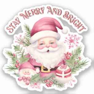Merry and Bright - Pink Santa Aufkleber