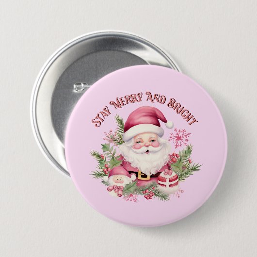 Merry and Bright - Pink Santa Button (Vorne & Hinten)