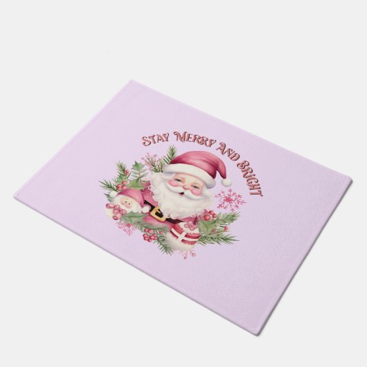 Merry and Bright - Pink Santa Fußmatte (Schrägansicht)