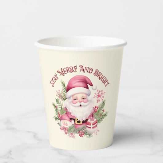 Merry and Bright - Pink Santa Pappbecher (Vorderseite)