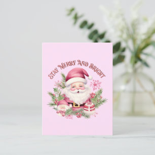 Merry and Bright - Pink Santa Postkarte