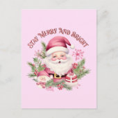 Merry and Bright - Pink Santa Postkarte (Vorderseite)