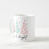 "Merry and Bright" Pink und Mint Weihnachtsbaumen Kaffeetasse (Vorderseite Links)