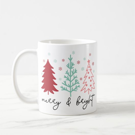 "Merry and Bright" Pink und Mint Weihnachtsbaumen Kaffeetasse (Links)