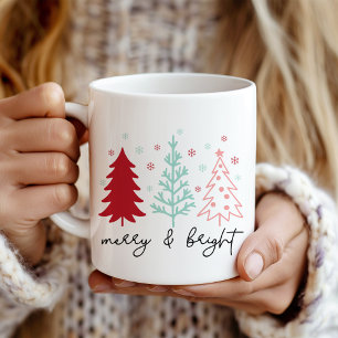 "Merry and Bright" Pink und Mint Weihnachtsbaumen Kaffeetasse